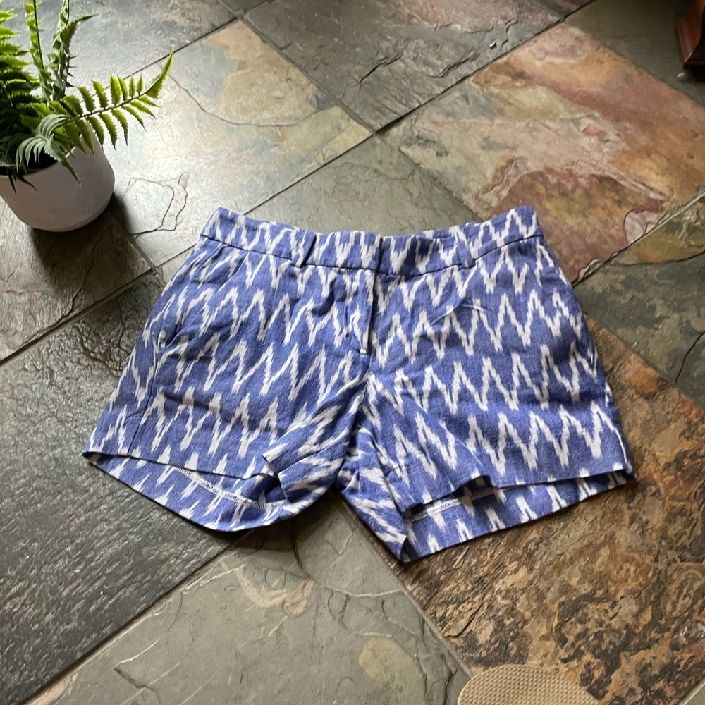 JCrew Cotton Ikat Zig Zag Shorts, Size 0